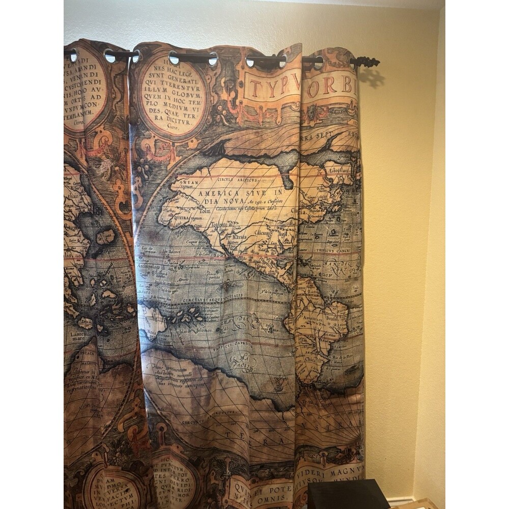 Vintage World Map Retro Mid Century Curtains Size 63" x 72"